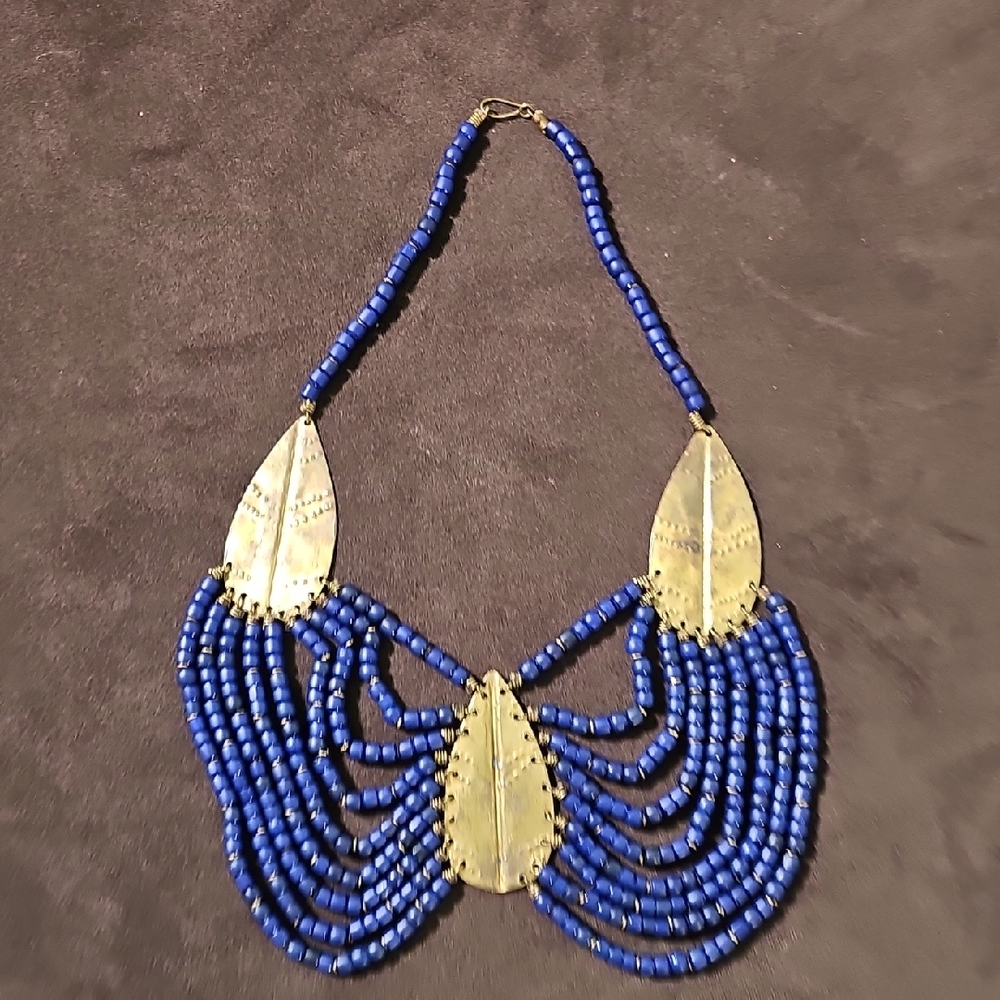 Elegant Blue and Gold Beaded Necklace